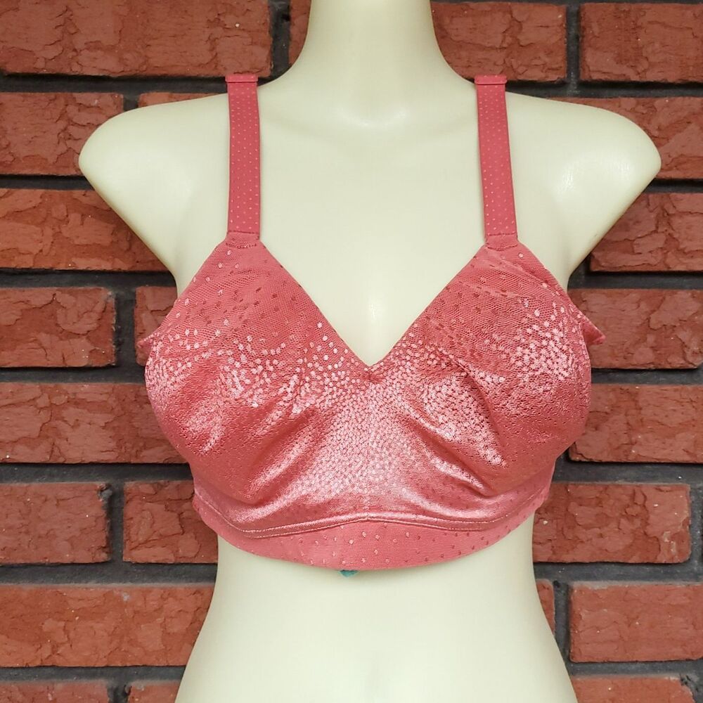 Wacoal Back Appeal Wire Free Bra 38DD 2 Ply Cups Dot Jacquard 855303 Mineral Red